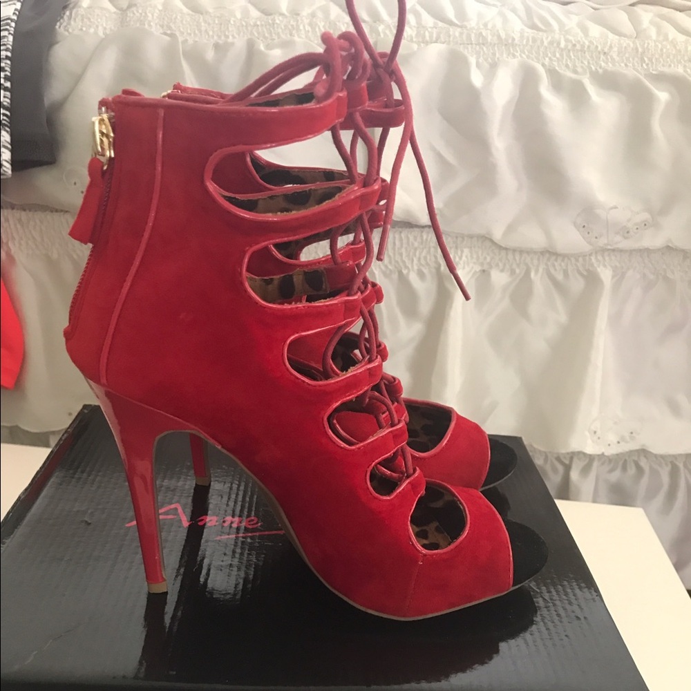 Red lace up heels